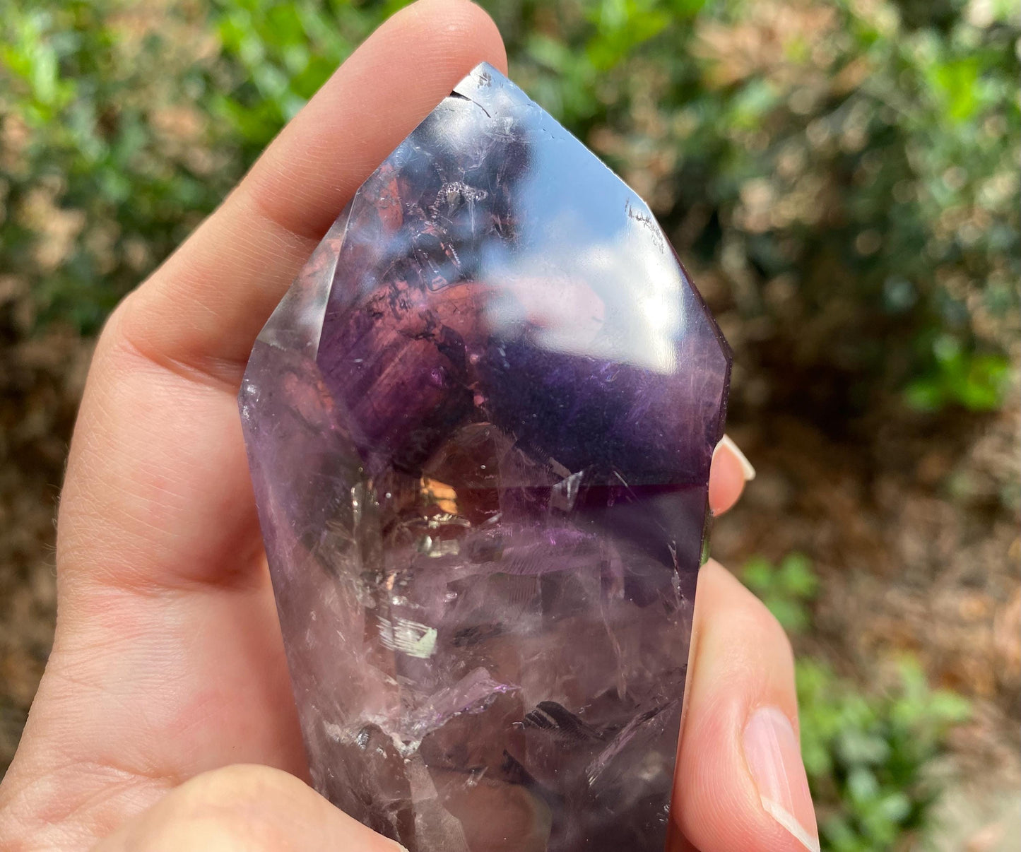 Polished Amethyst Wand: Rainbows & Phantoms - Bahia Crystal