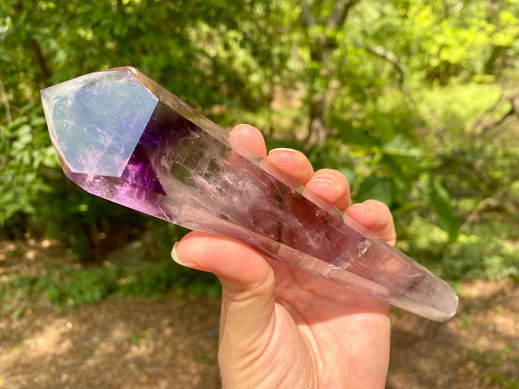 Bahia Amethyst Wand with Phantoms: Polished Brazilian Crystal Point. Spectacular tool ideal for reiki and energy work in general.