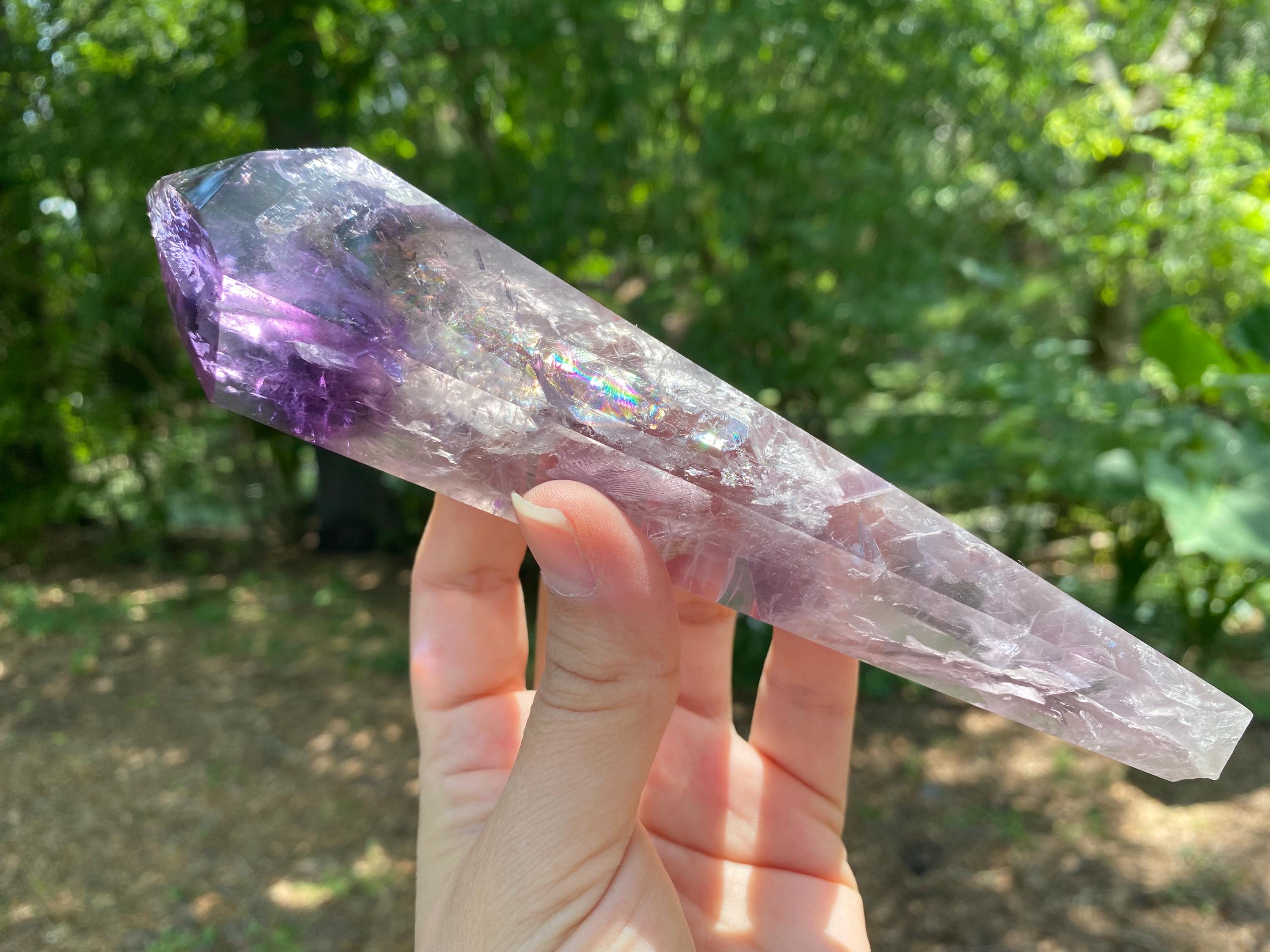 Polished Amethyst Wand: Rainbows & Phantoms - Bahia Crystal