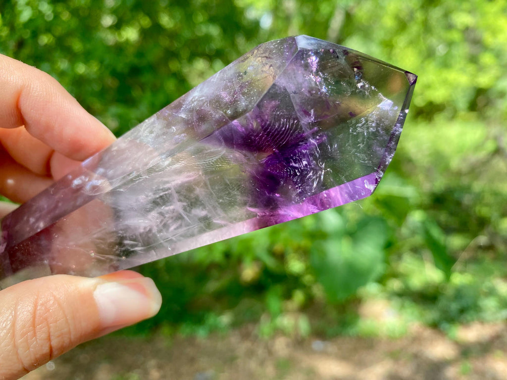 Bahia Amethyst Wand with Phantoms: Polished Brazilian Crystal Point. Spectacular tool ideal for reiki and energy work in general.