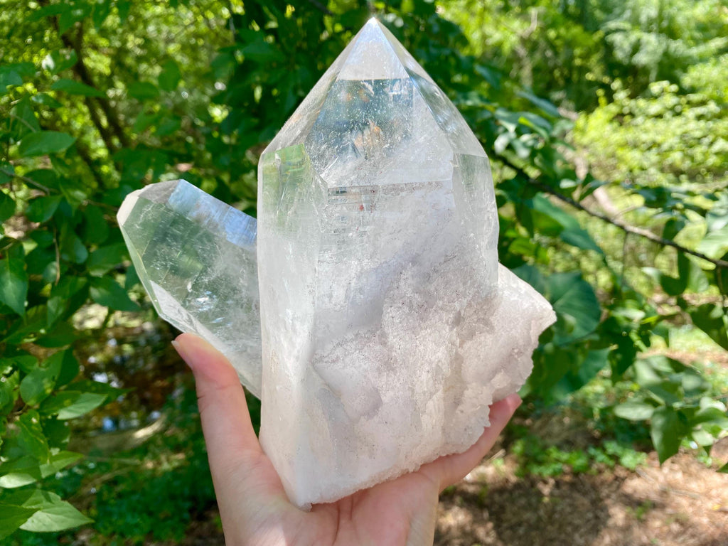 Large Twin Clear Quartz Crystal Point with Stand: Energy Healing Decor