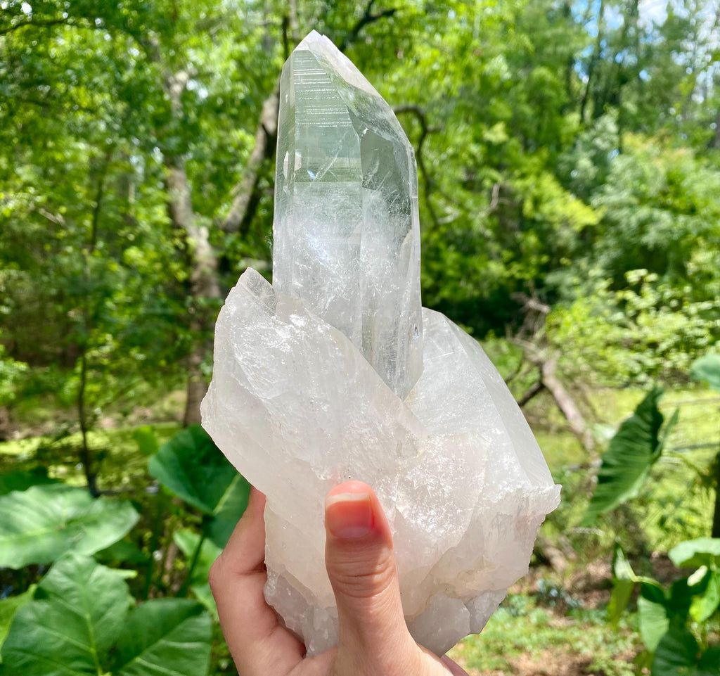 5 lb Clear Quartz Cluster: Raw Brazilian Crystal with Key & Imprints