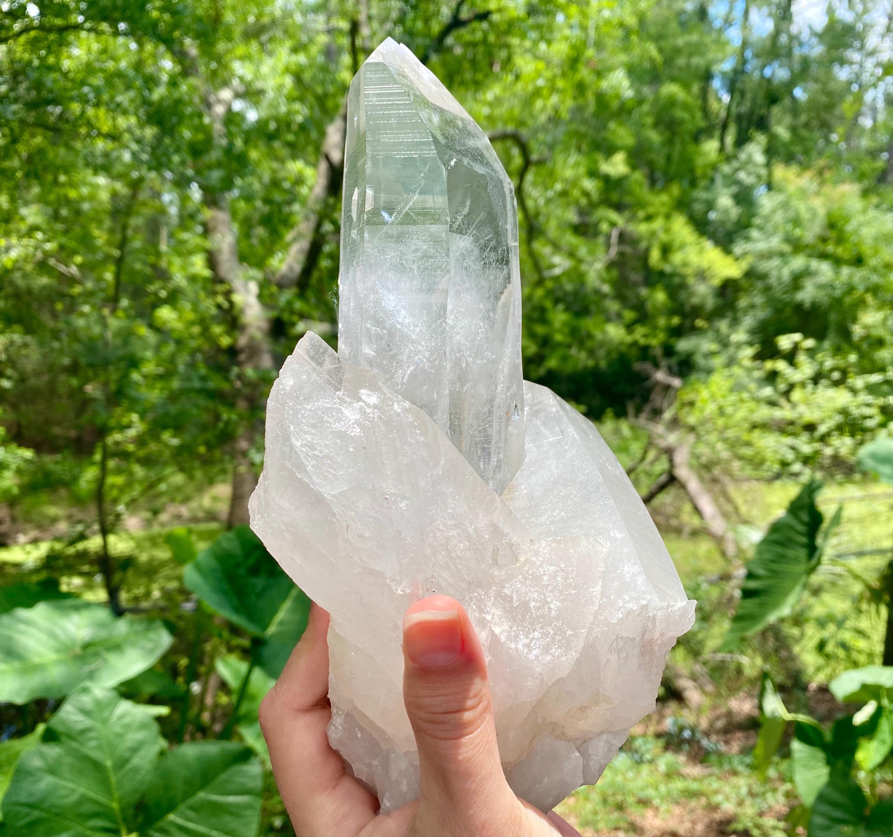 5 lb Clear Quartz Cluster: Raw Brazilian Crystal with Key & Imprints