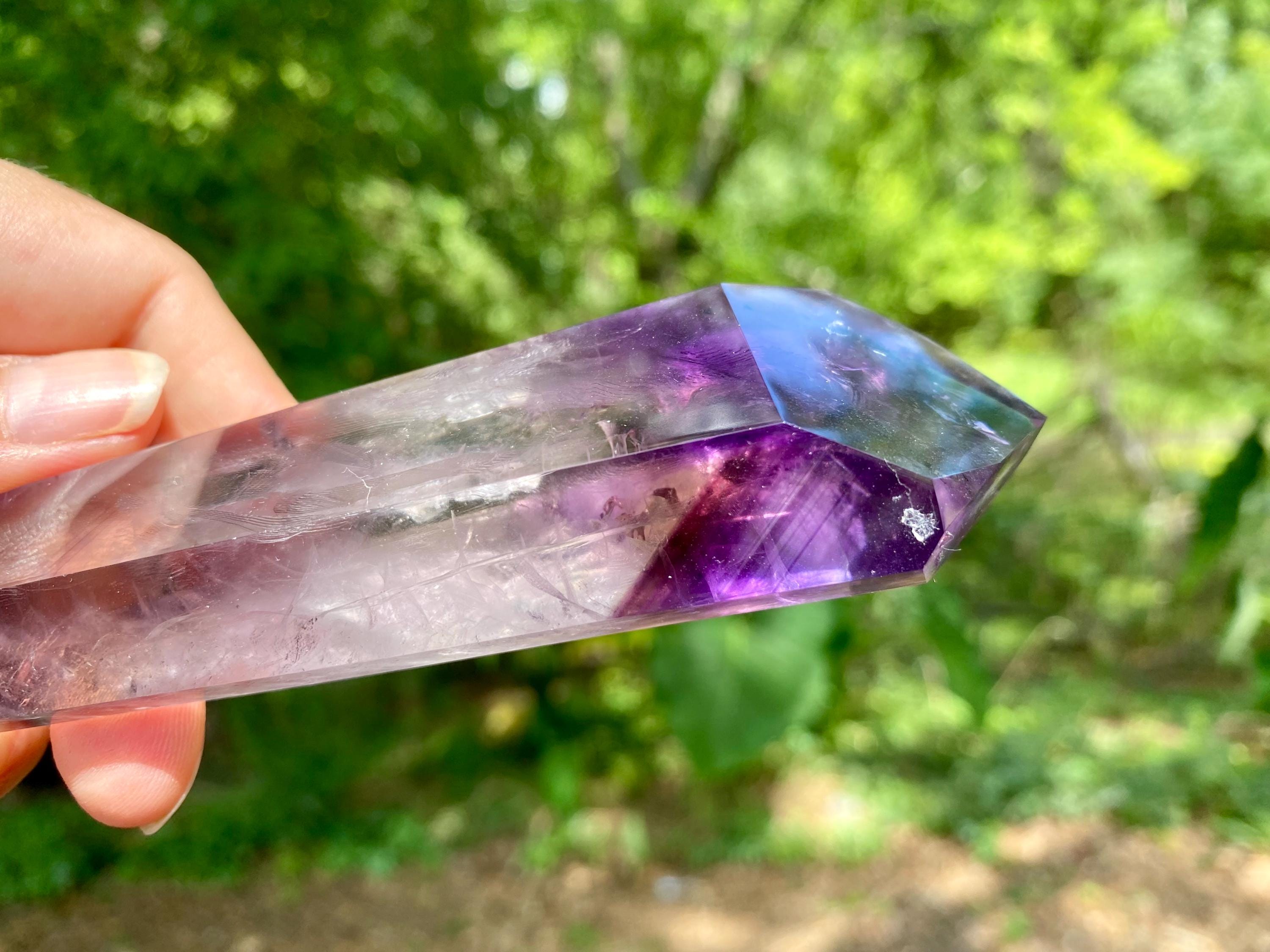 Bahia Amethyst Wand with Phantoms: Polished Brazilian Crystal Point. Spectacular tool ideal for reiki and energy work in general.