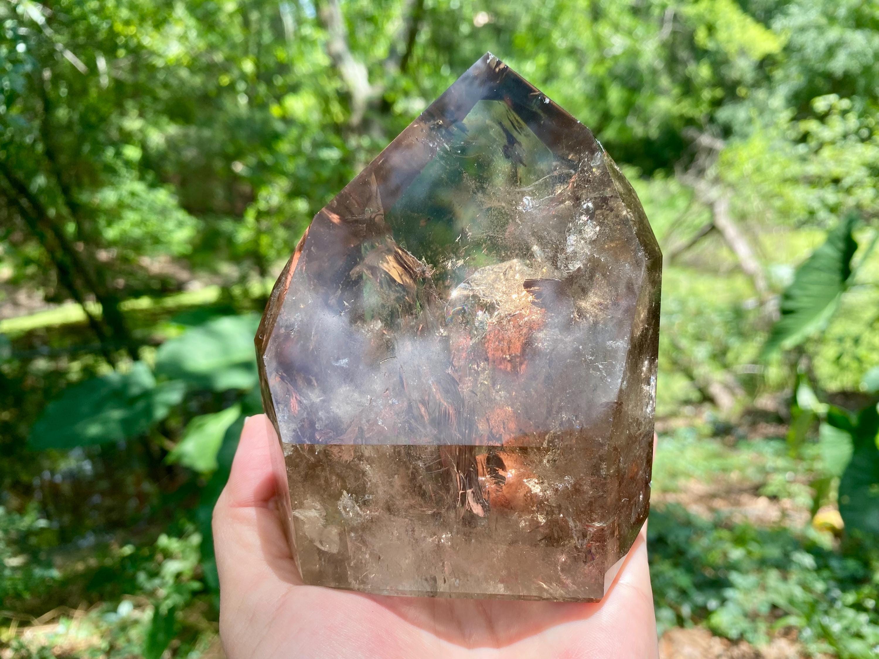 Large Smoky Quartz Crystal Point: Rainbow Phantom Inclusions