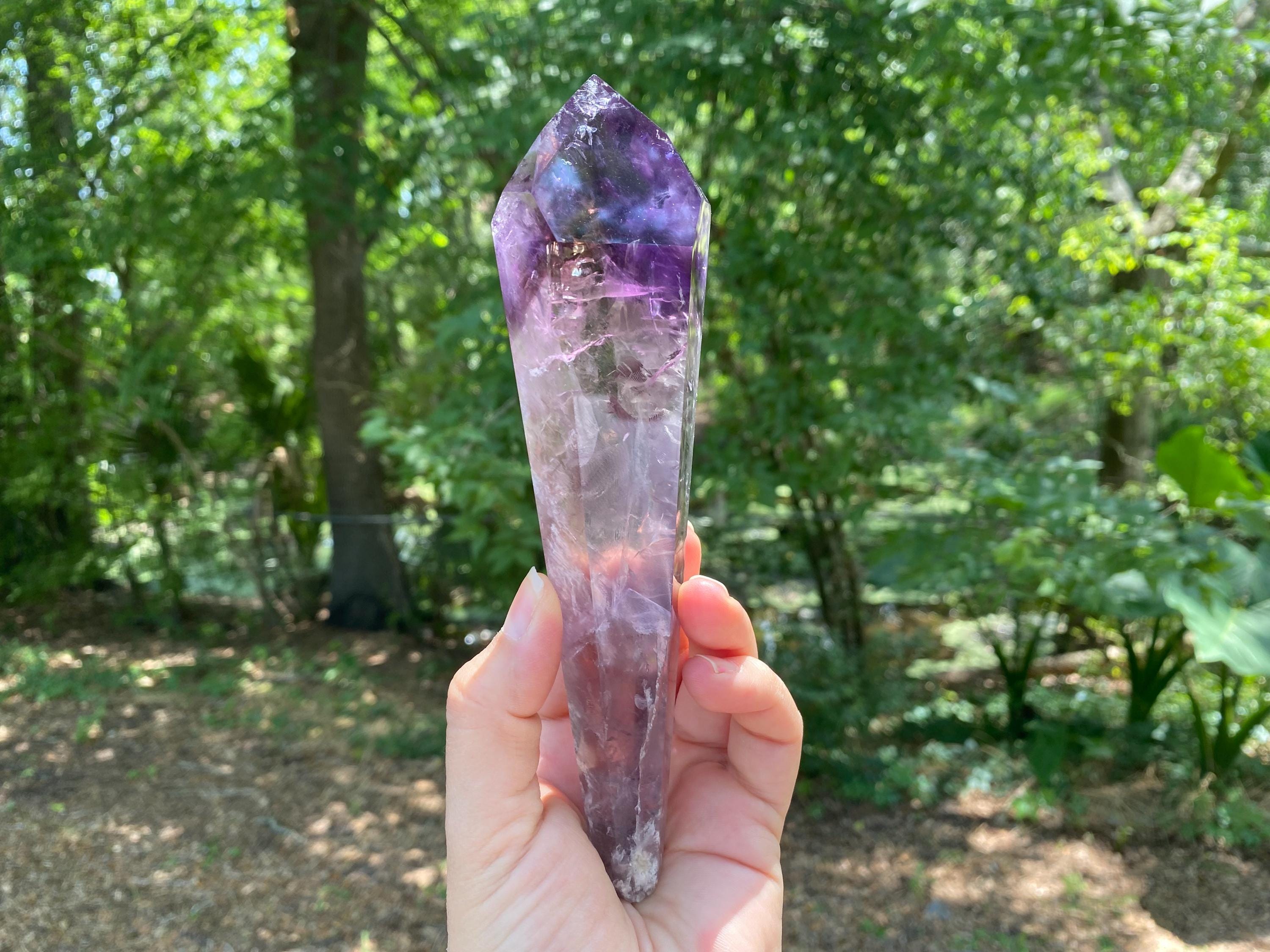 Polished Amethyst Wand: Rainbows & Phantoms - Bahia Crystal