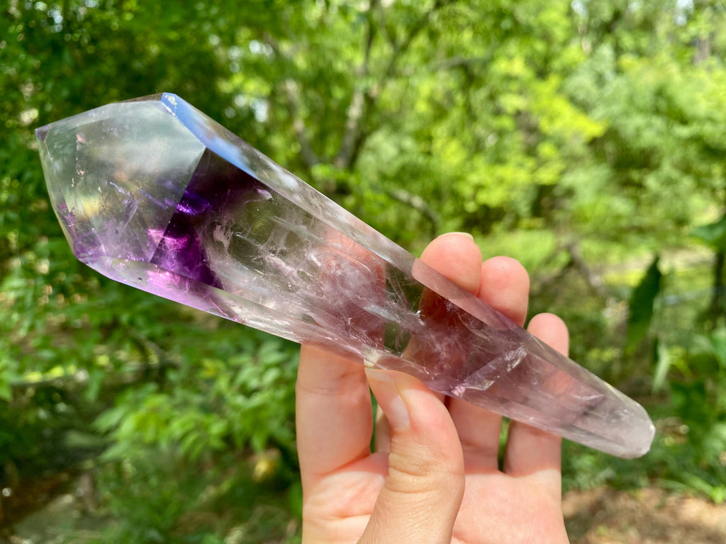 Bahia Amethyst Wand with Phantoms: Polished Brazilian Crystal Point. Spectacular tool ideal for reiki and energy work in general.