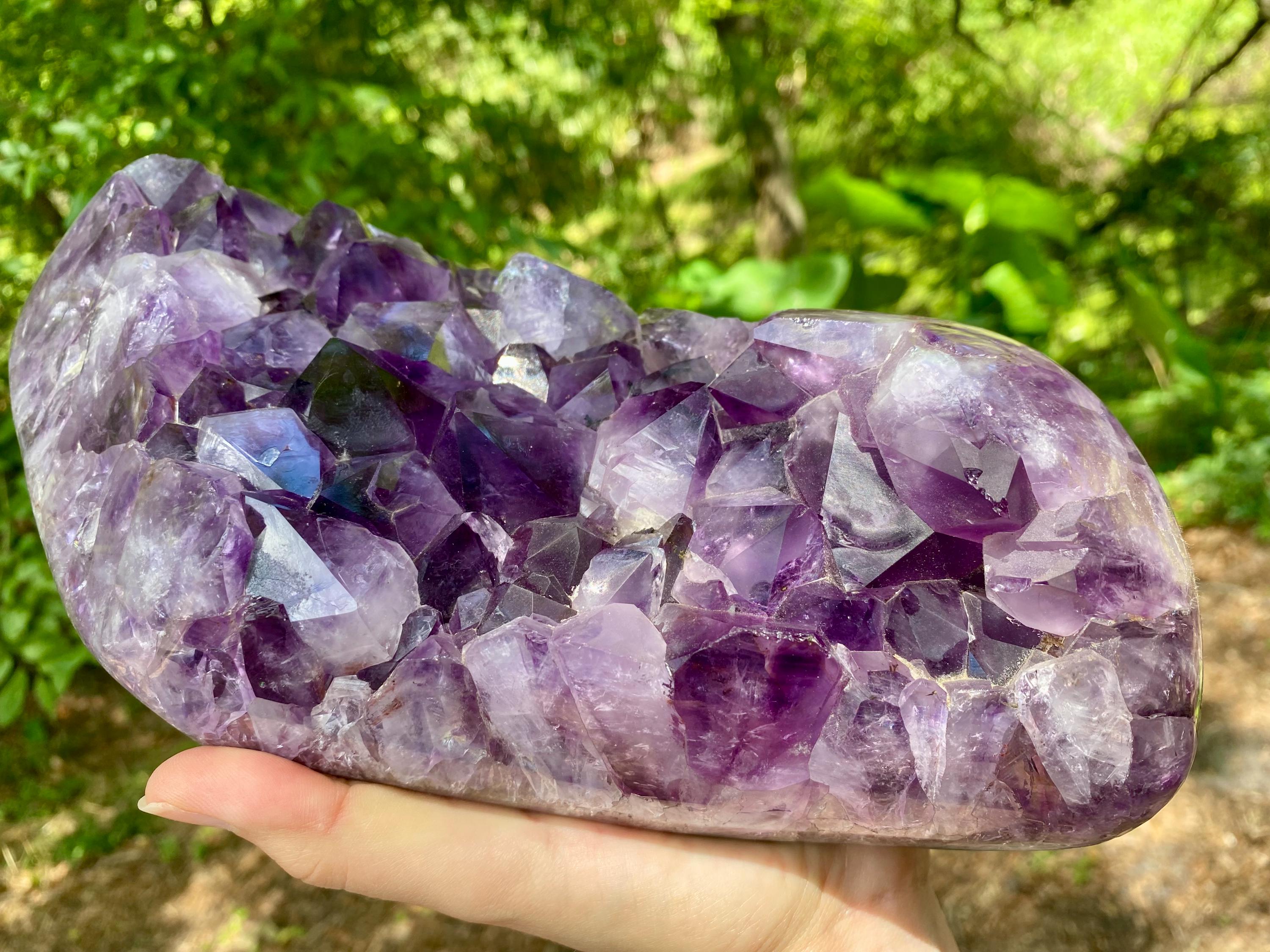 Extra Large Amethyst Crystal Geode with metal stand. Large Amethyst Cluster | Raw Purple Geode, High Vibration Stone, Spiritual Protection.