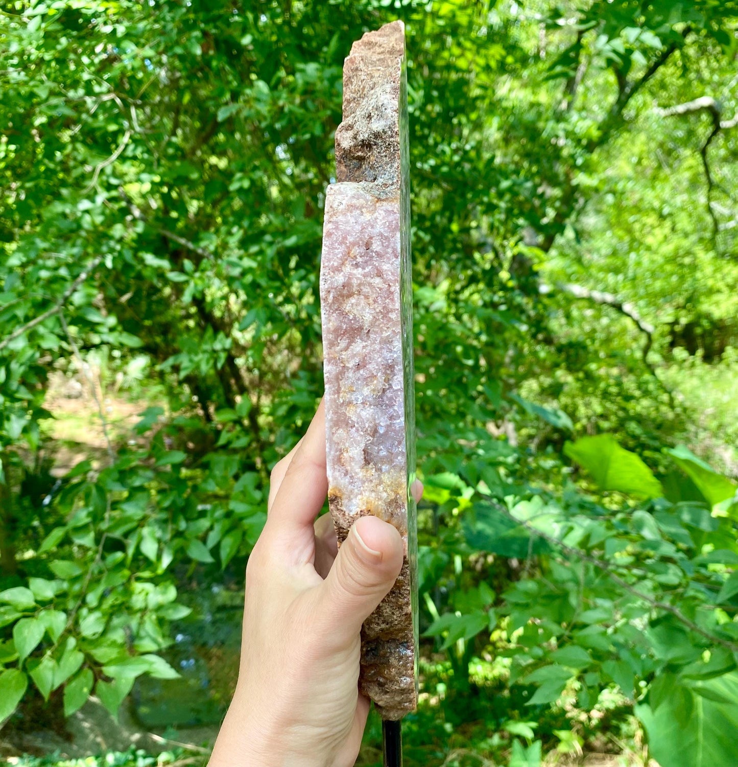 XL Pink Amethyst Crystal Slab on Metal Stand