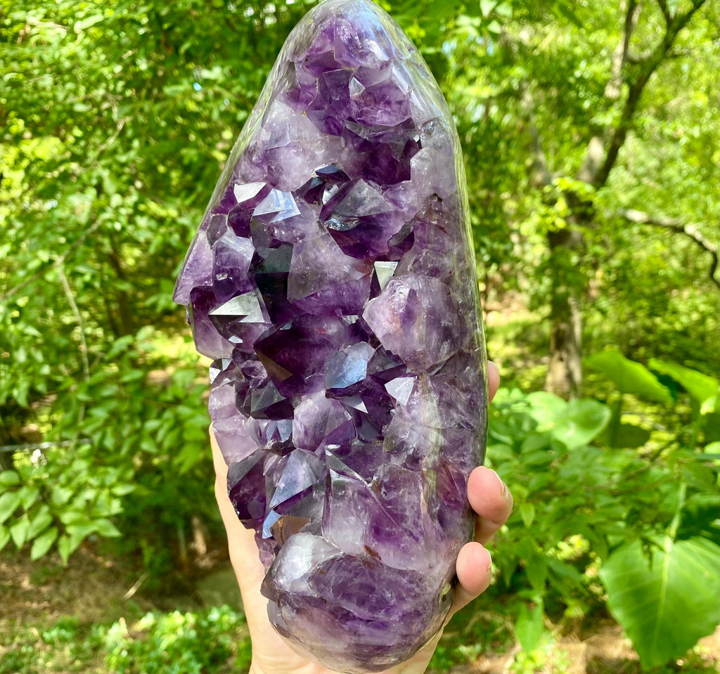 Extra Large Amethyst Crystal Geode with metal stand. Large Amethyst Cluster | Raw Purple Geode, High Vibration Stone, Spiritual Protection.