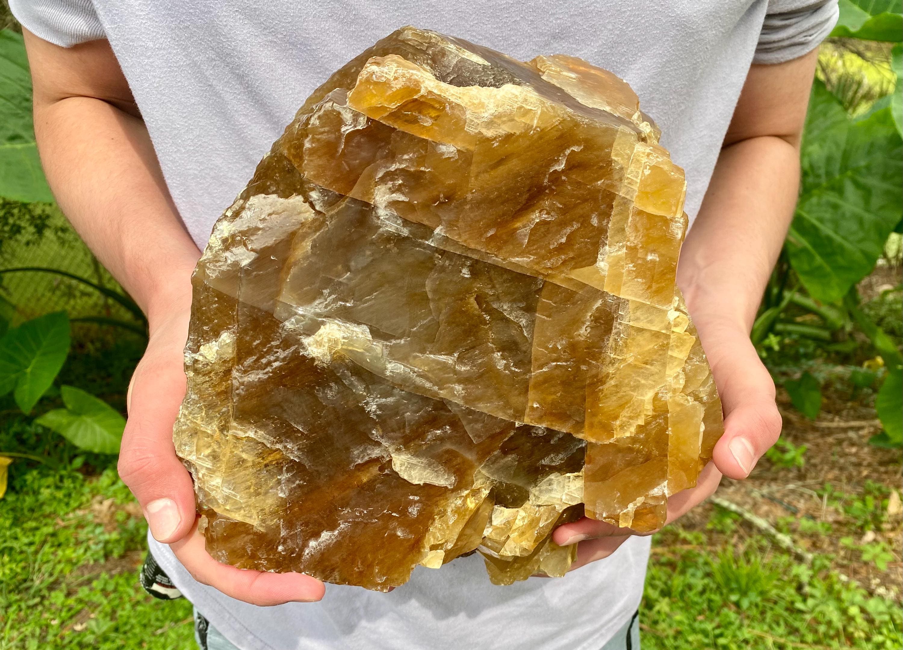 Large Honey Calcite Crystal | Raw Natural Golden Stone, Confidence & Empowerment, Solar Plexus Chakra Energy, Meditation Crystal.