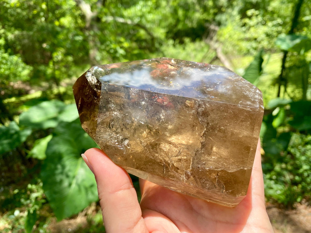 Large Smoky Quartz Crystal Point: Rainbow Phantom Inclusions