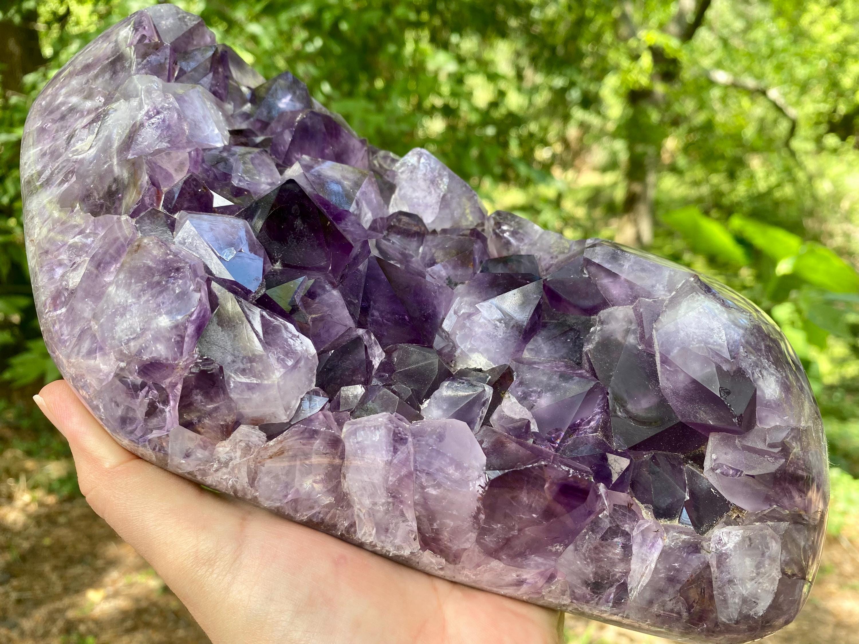 Extra Large Amethyst Crystal Geode with metal stand. Large Amethyst Cluster | Raw Purple Geode, High Vibration Stone, Spiritual Protection.