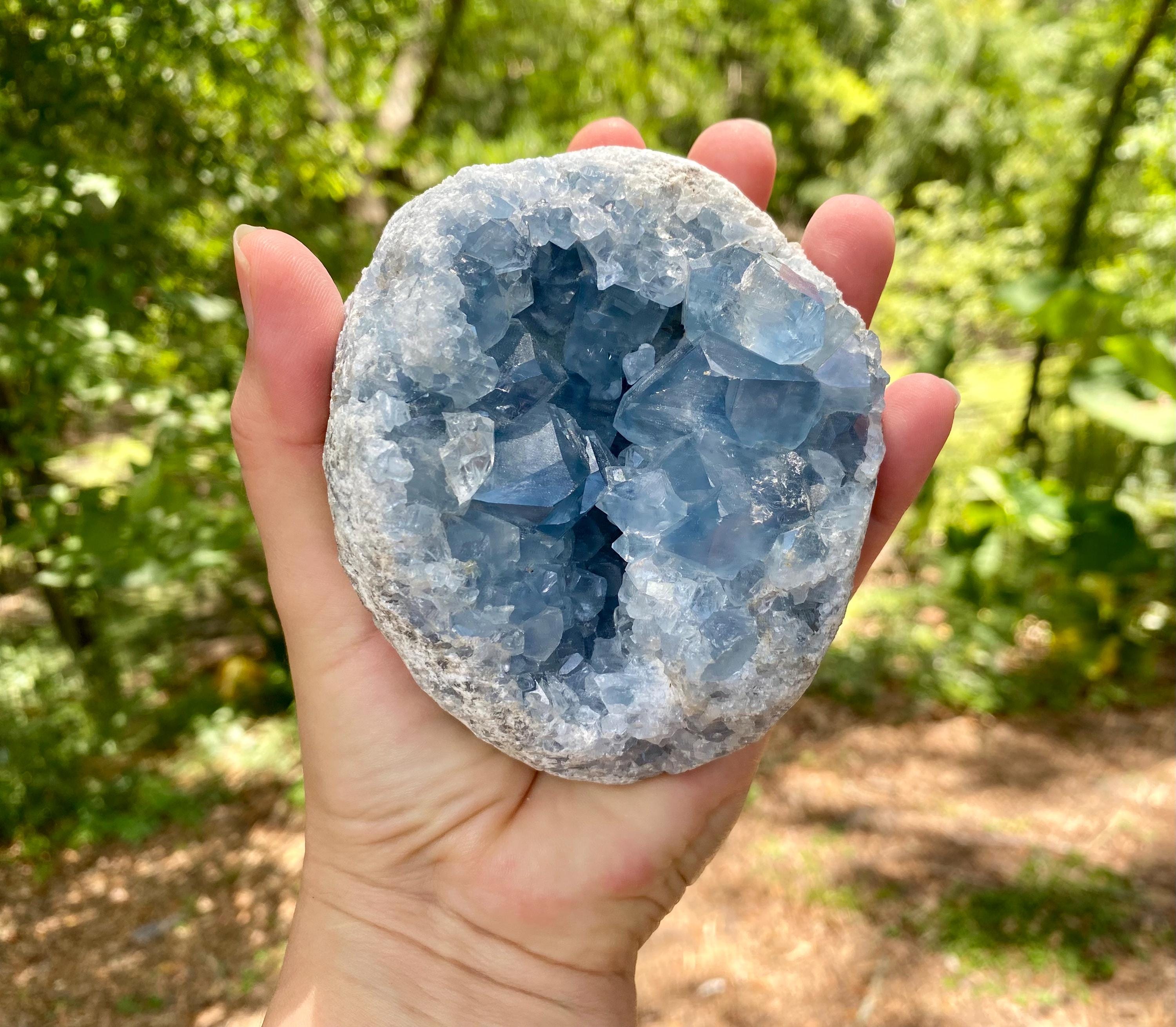 Celestite Crystal Geode – Raw Celestine Cluster for Angelic Energy– Soothing Blue Crystal for Home  Decor, Chakra Alignment, Natural Crystal
