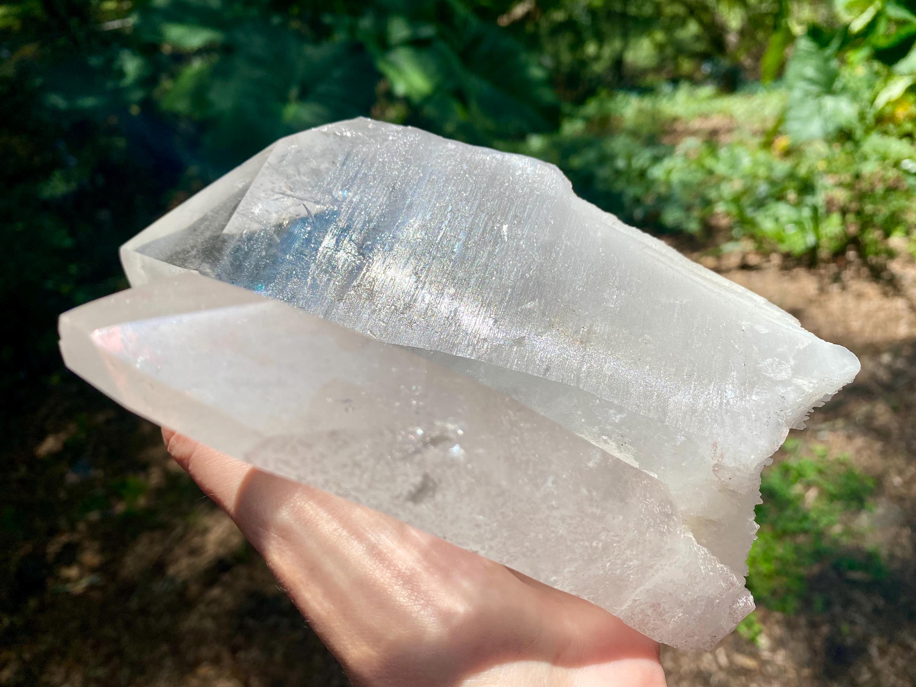 Large Twin Clear Quartz Crystal Point with Stand: Energy Healing Decor