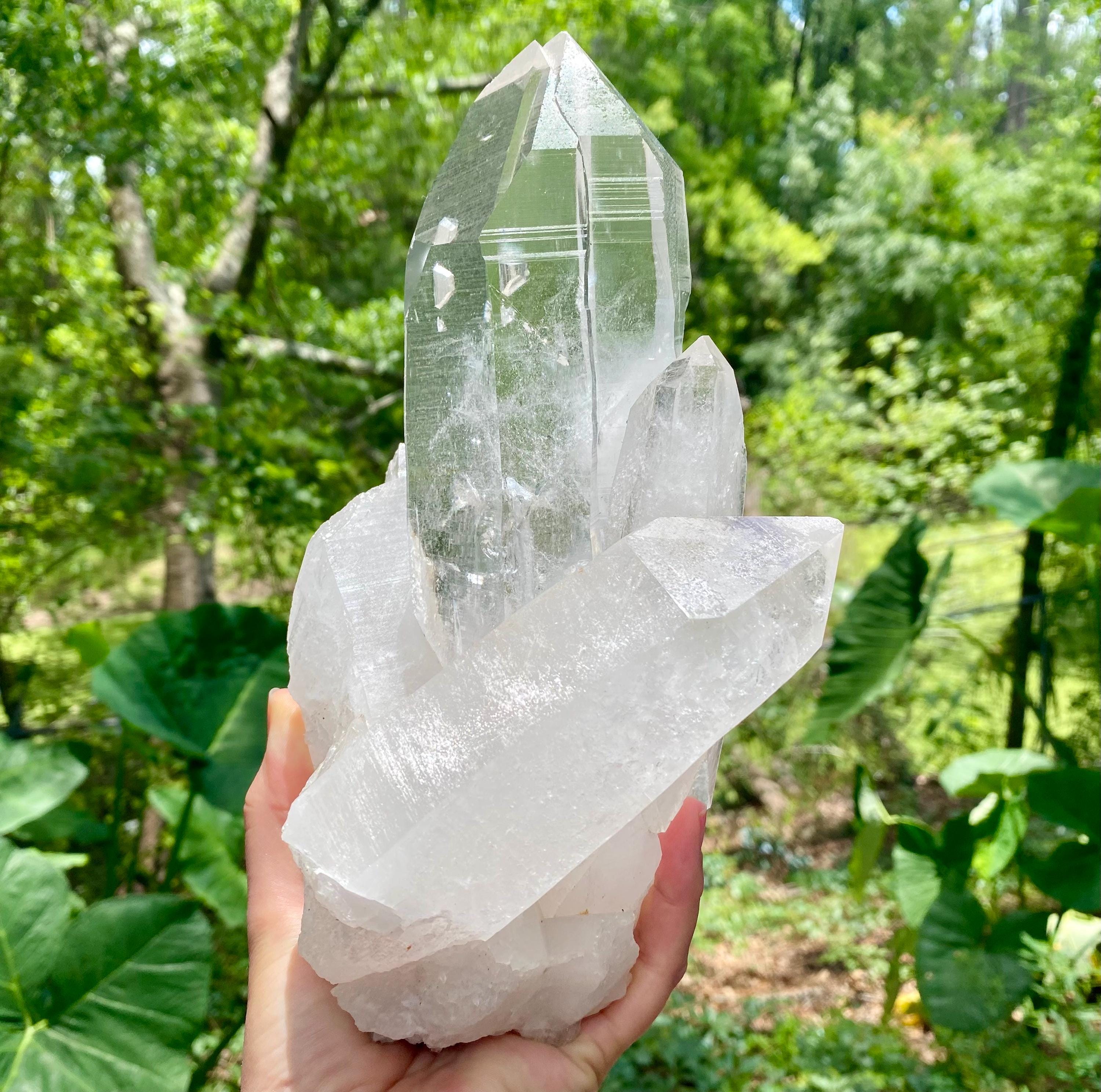 5 lb Clear Quartz Cluster: Raw Brazilian Crystal with Key & Imprints