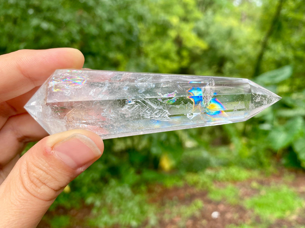 Faceted Clear Quartz Vogel Wand: Rainbow Crystal Healing