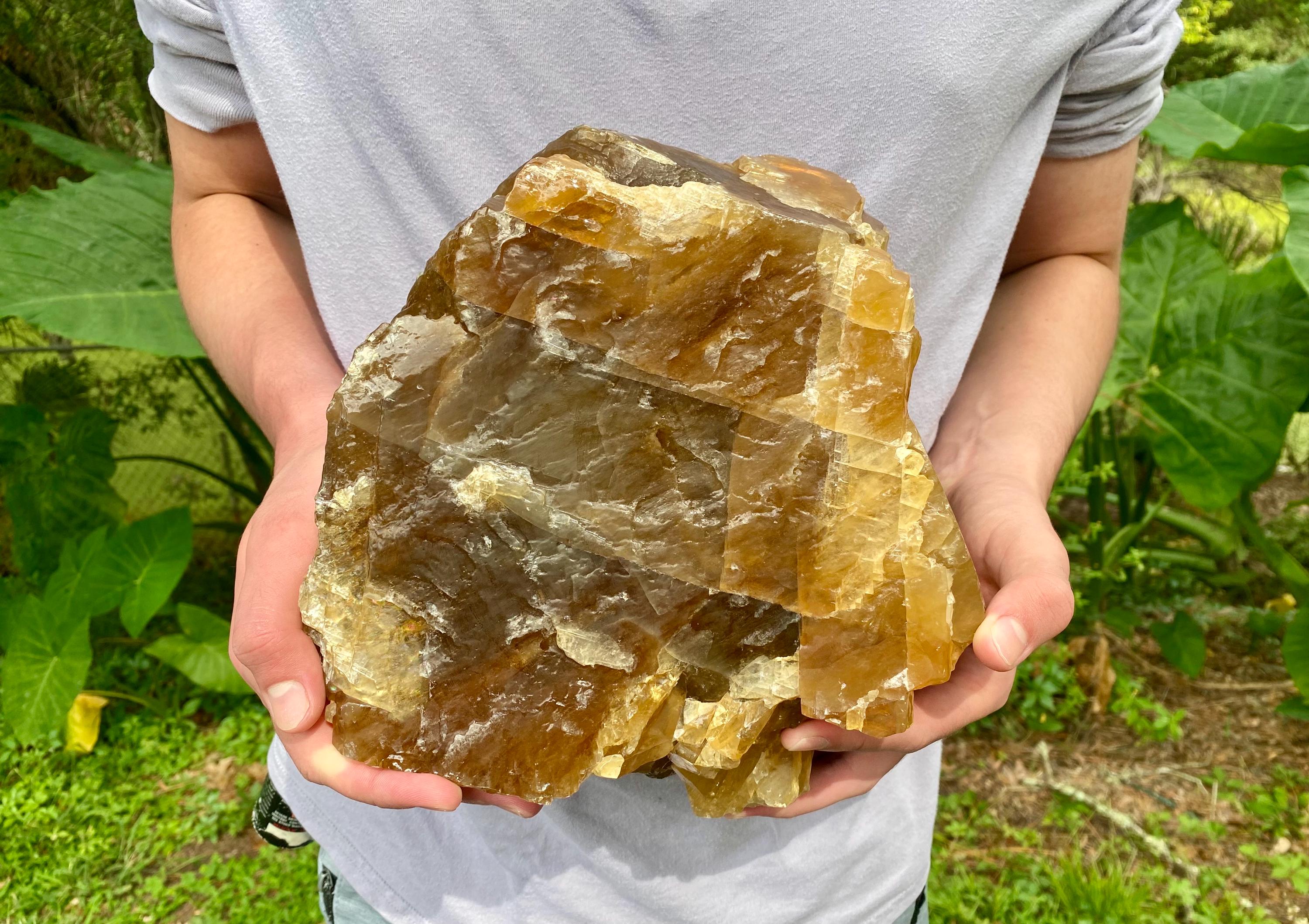 Large Honey Calcite Crystal | Raw Natural Golden Stone, Confidence & Empowerment, Solar Plexus Chakra Energy, Meditation Crystal.