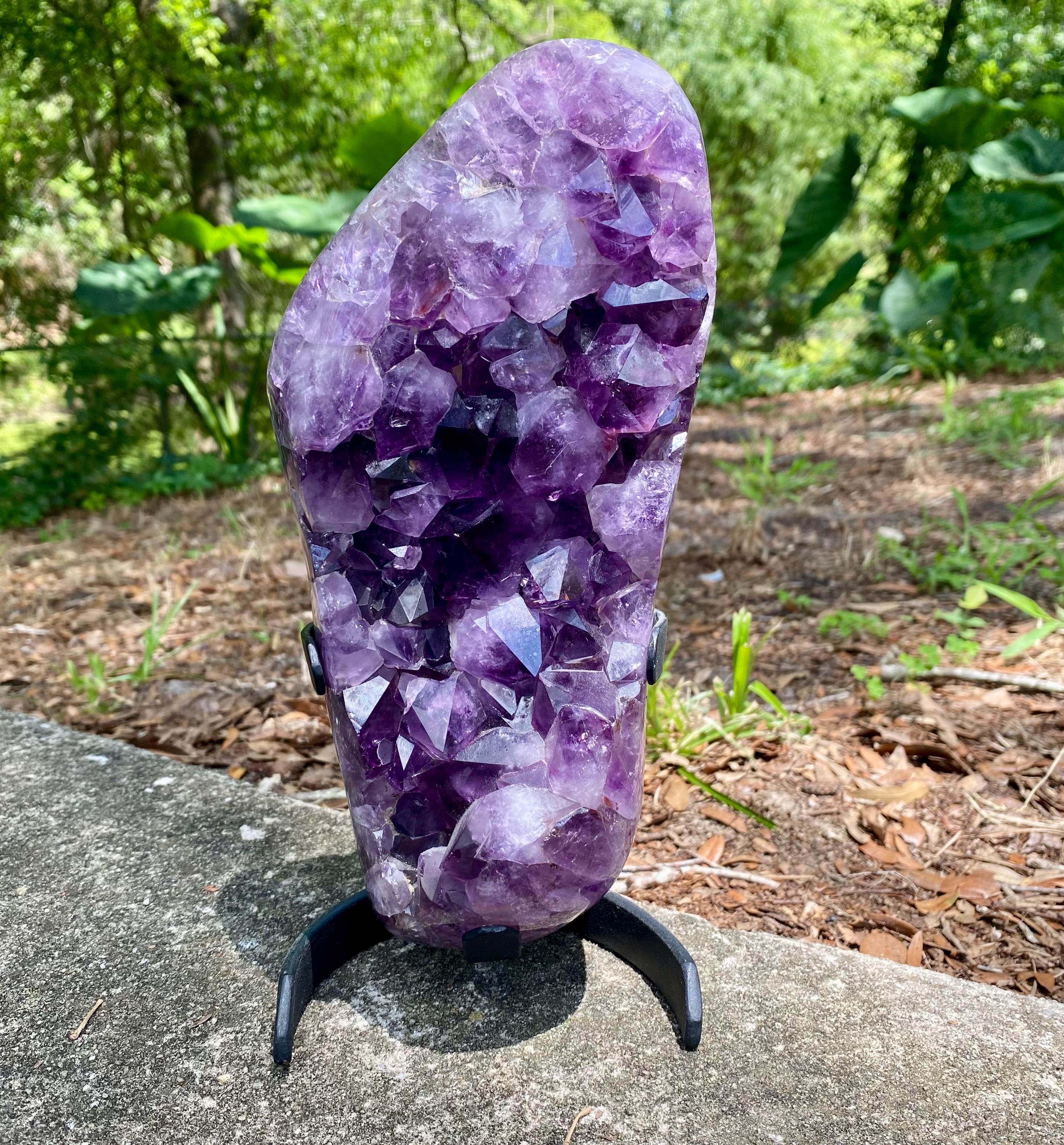 Extra Large Amethyst Crystal Geode with metal stand. Large Amethyst Cluster | Raw Purple Geode, High Vibration Stone, Spiritual Protection.