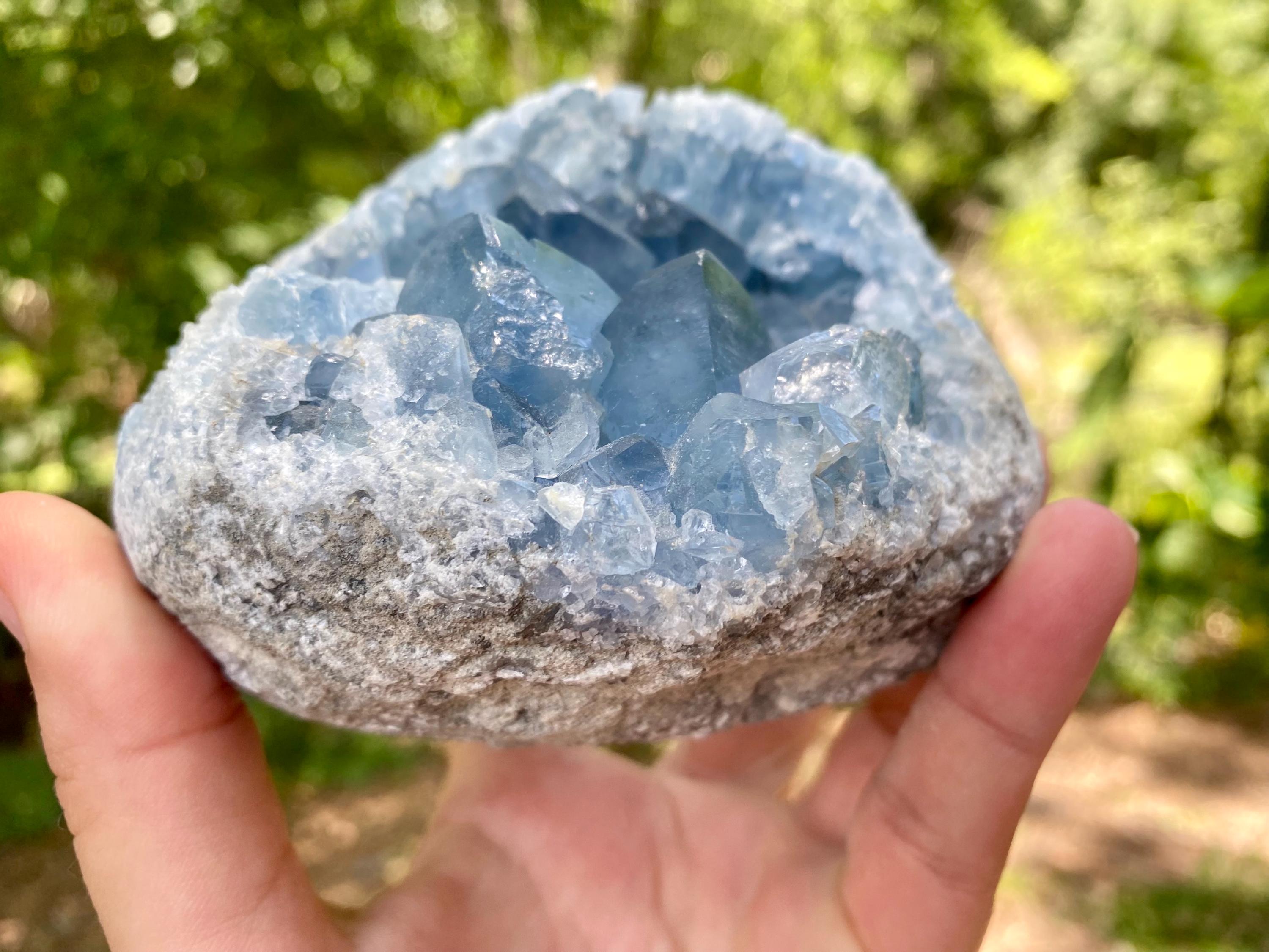 Celestite Crystal Geode – Raw Celestine Cluster for Angelic Energy– Soothing Blue Crystal for Home  Decor, Chakra Alignment, Natural Crystal