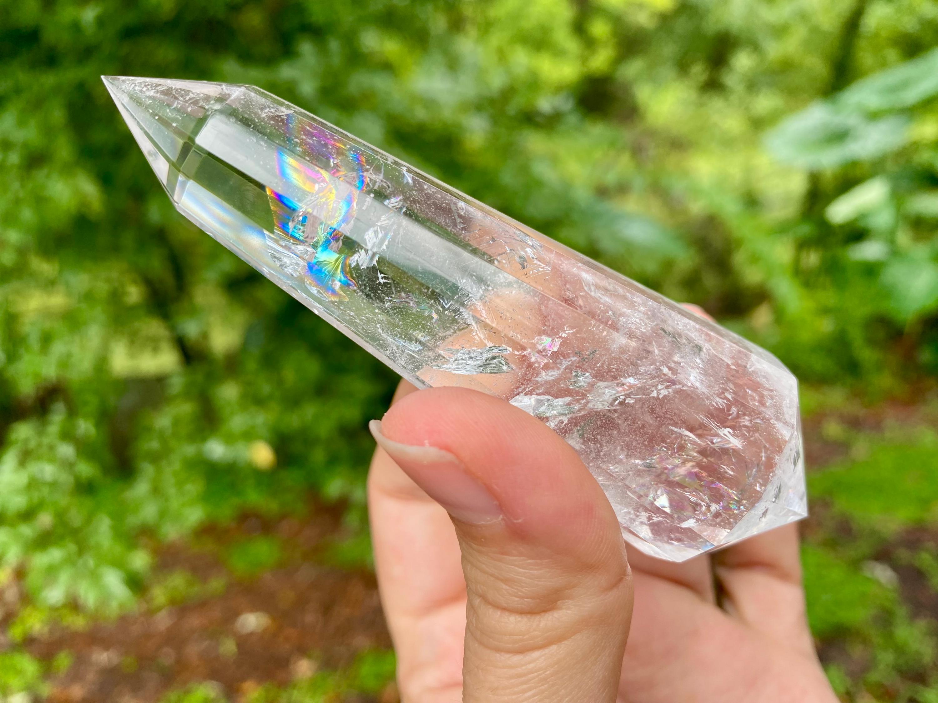 Faceted Clear Quartz Vogel Wand: Rainbow Crystal Healing