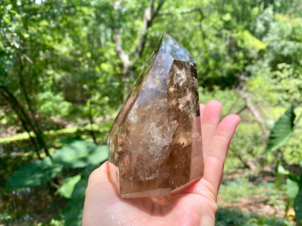 Large Smoky Quartz Crystal Point: Rainbow Phantom Inclusions