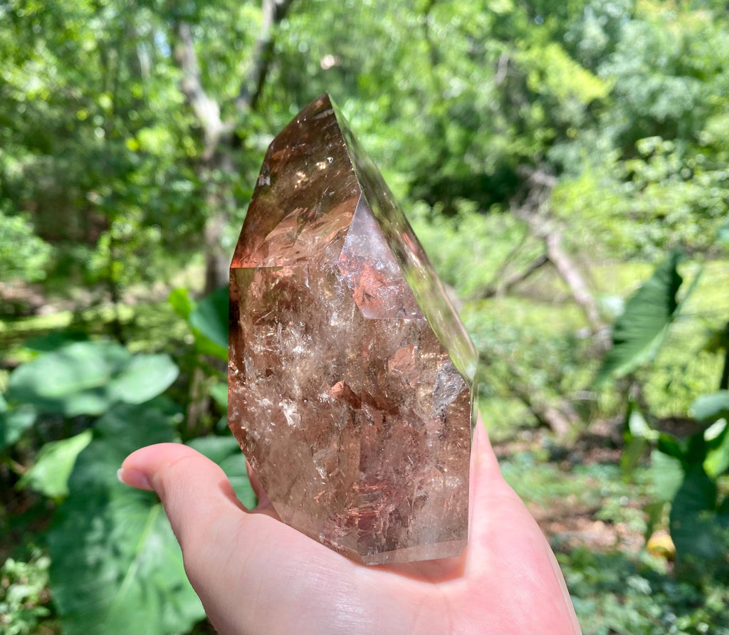Large Smoky Quartz Crystal Point: Rainbow Phantom Inclusions