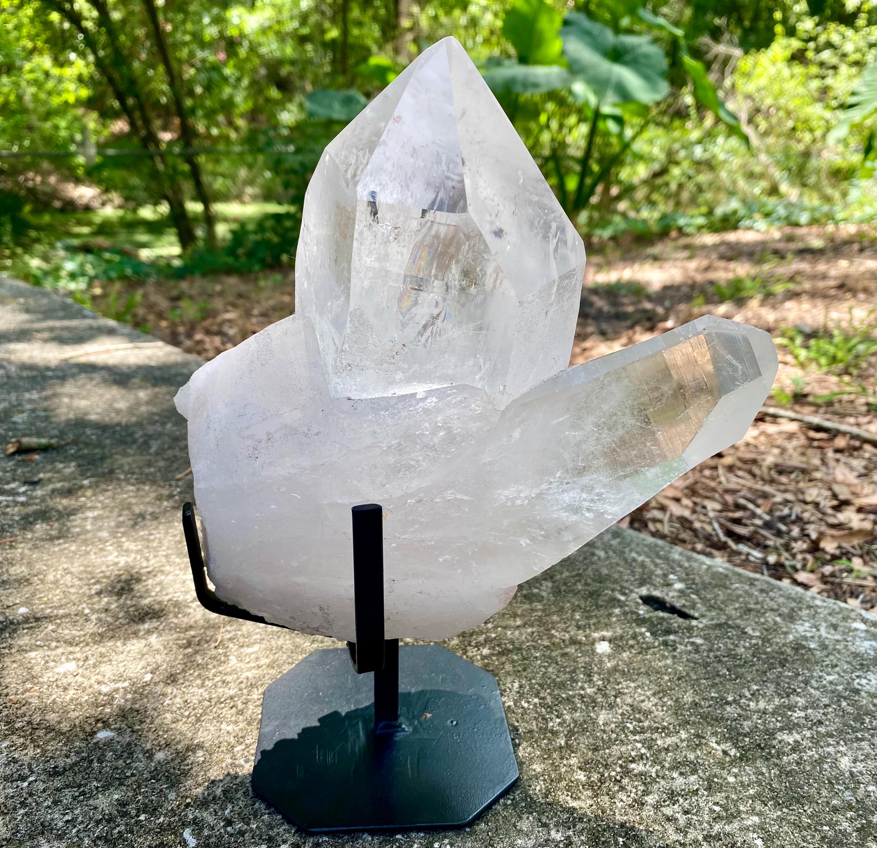 Large Twin Clear Quartz Crystal Point with Stand: Energy Healing Decor