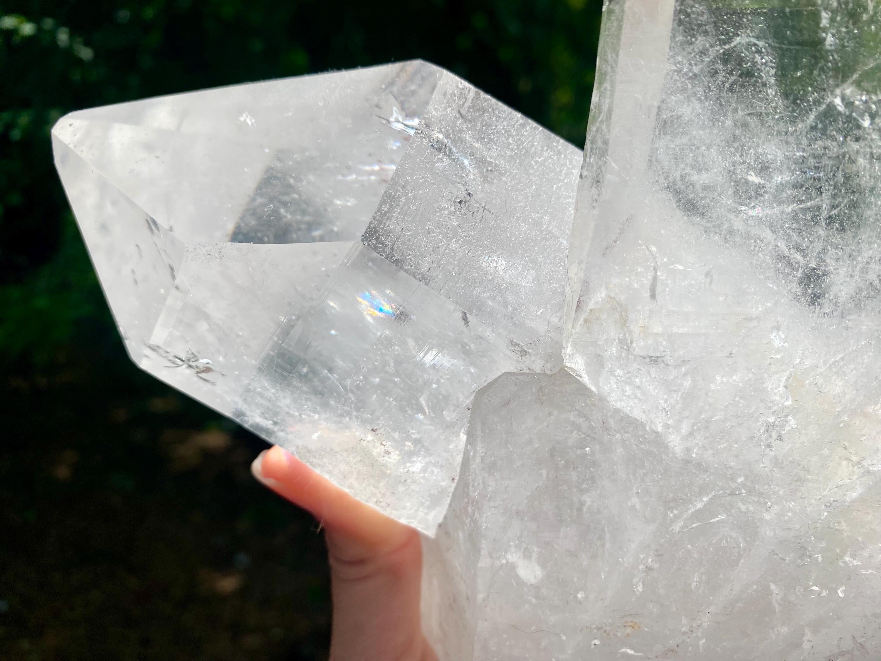 Large Twin Clear Quartz Crystal Point with Stand: Energy Healing Decor