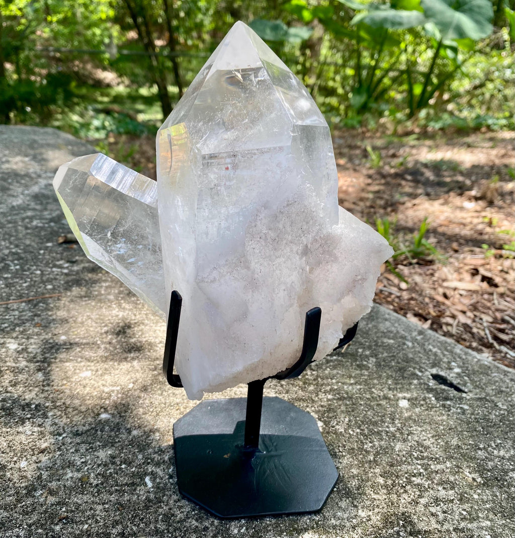 Large Twin Clear Quartz Crystal Point with Stand: Energy Healing Decor