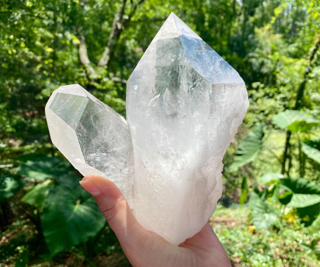 Large Twin Clear Quartz Crystal Point with Stand: Energy Healing Decor