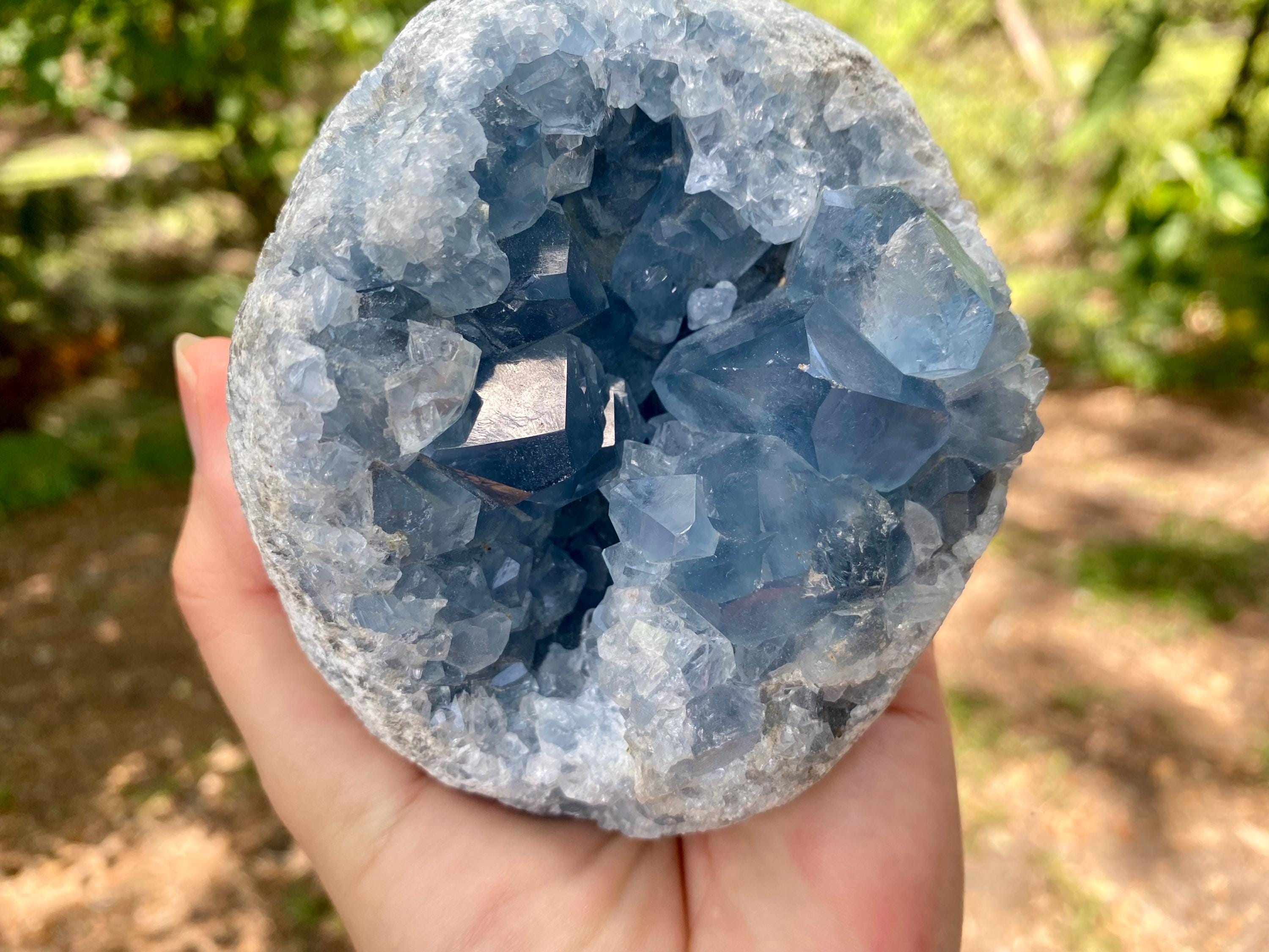 Celestite Crystal Geode – Raw Celestine Cluster for Angelic Energy– Soothing Blue Crystal for Home  Decor, Chakra Alignment, Natural Crystal