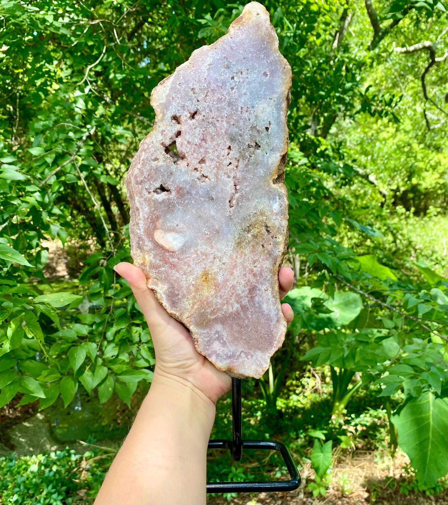 XL Pink Amethyst Crystal Slab on Metal Stand