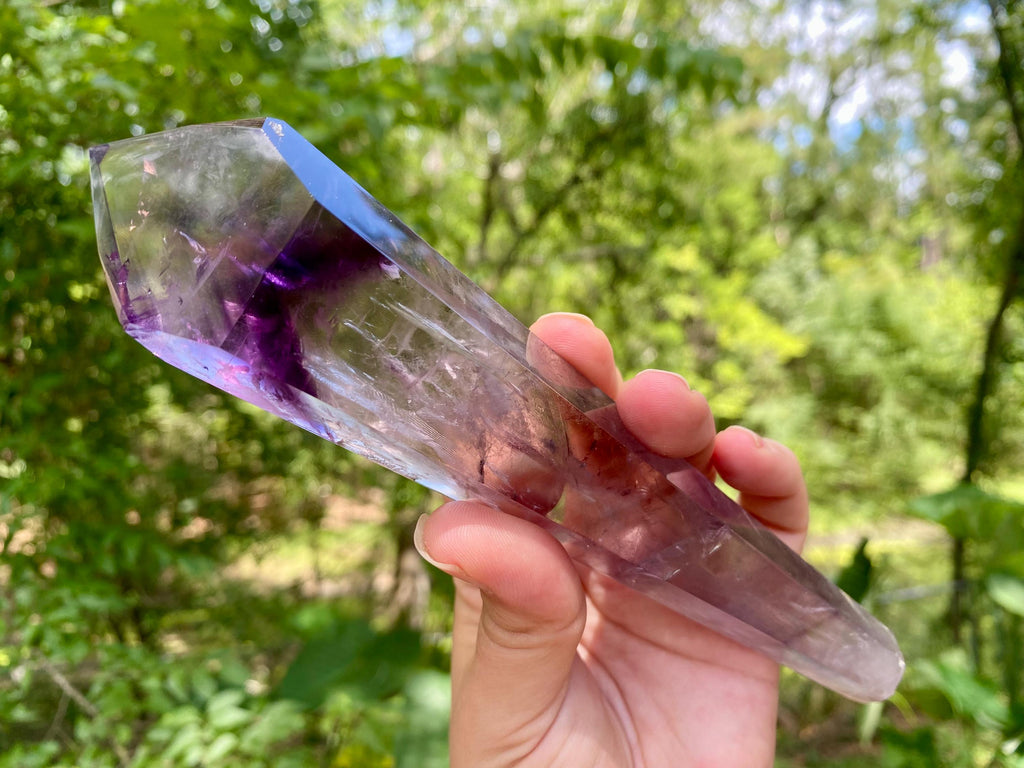 Bahia Amethyst Wand with Phantoms: Polished Brazilian Crystal Point. Spectacular tool ideal for reiki and energy work in general.