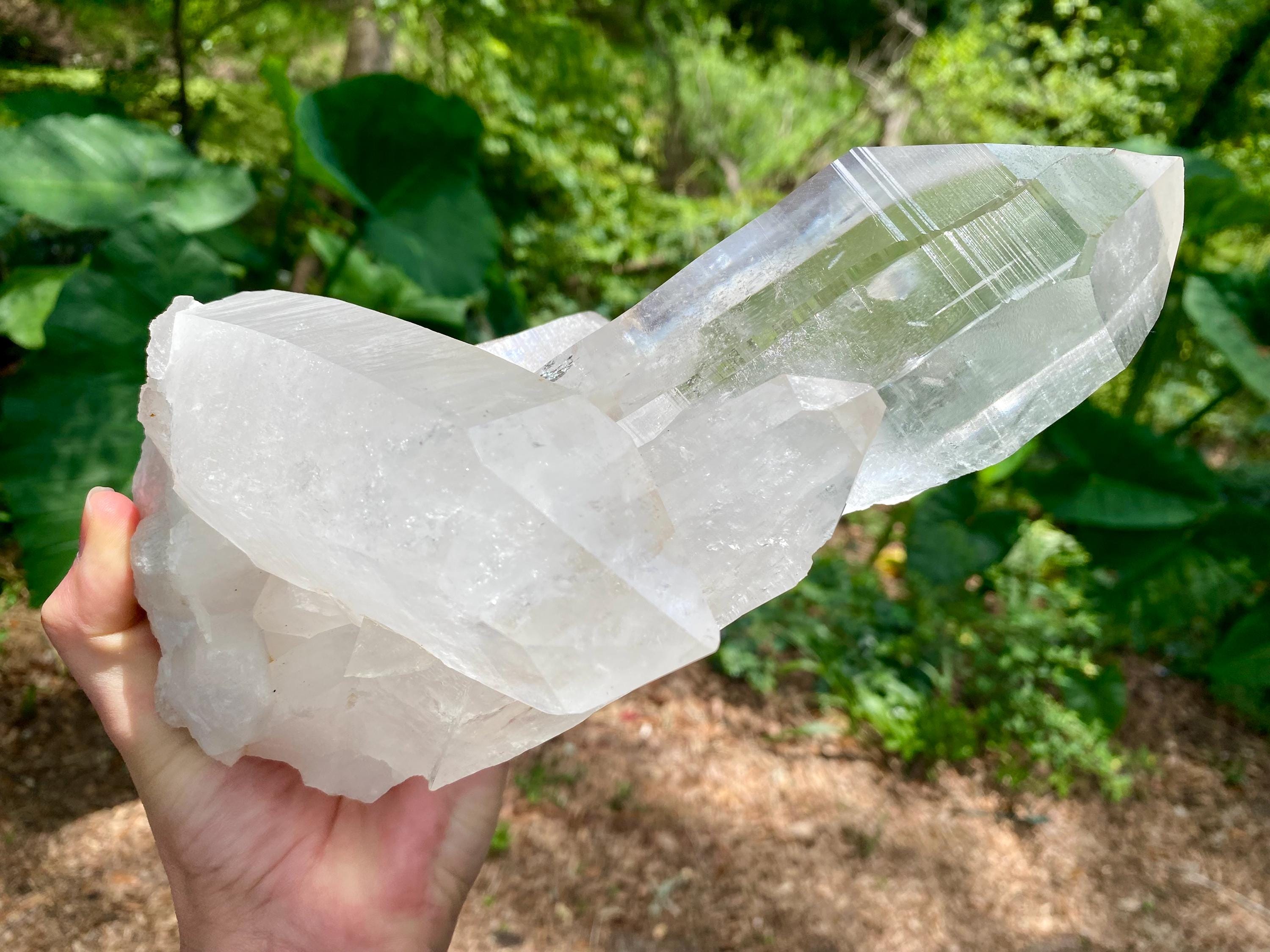 5 lb Clear Quartz Cluster: Raw Brazilian Crystal with Key & Imprints