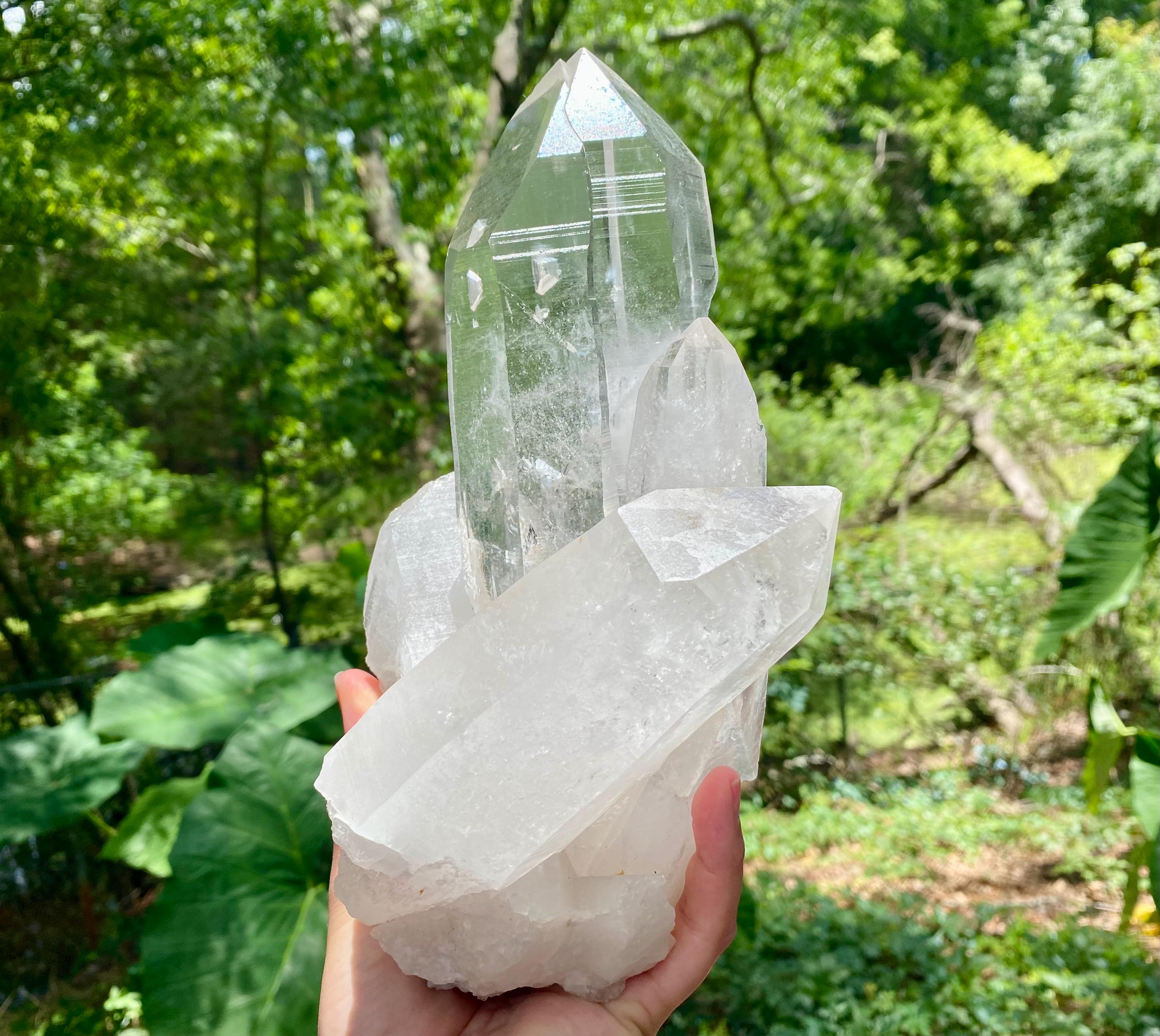 5 lb Clear Quartz Cluster: Raw Brazilian Crystal with Key & Imprints