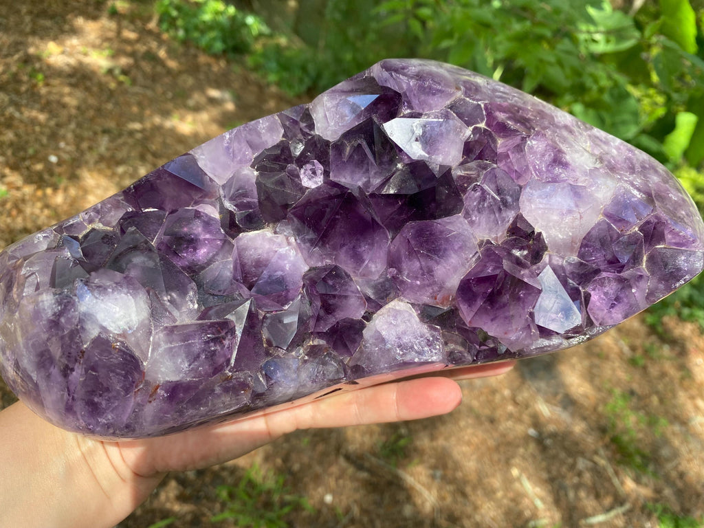 Extra Large Amethyst Crystal Geode with metal stand. Large Amethyst Cluster | Raw Purple Geode, High Vibration Stone, Spiritual Protection.