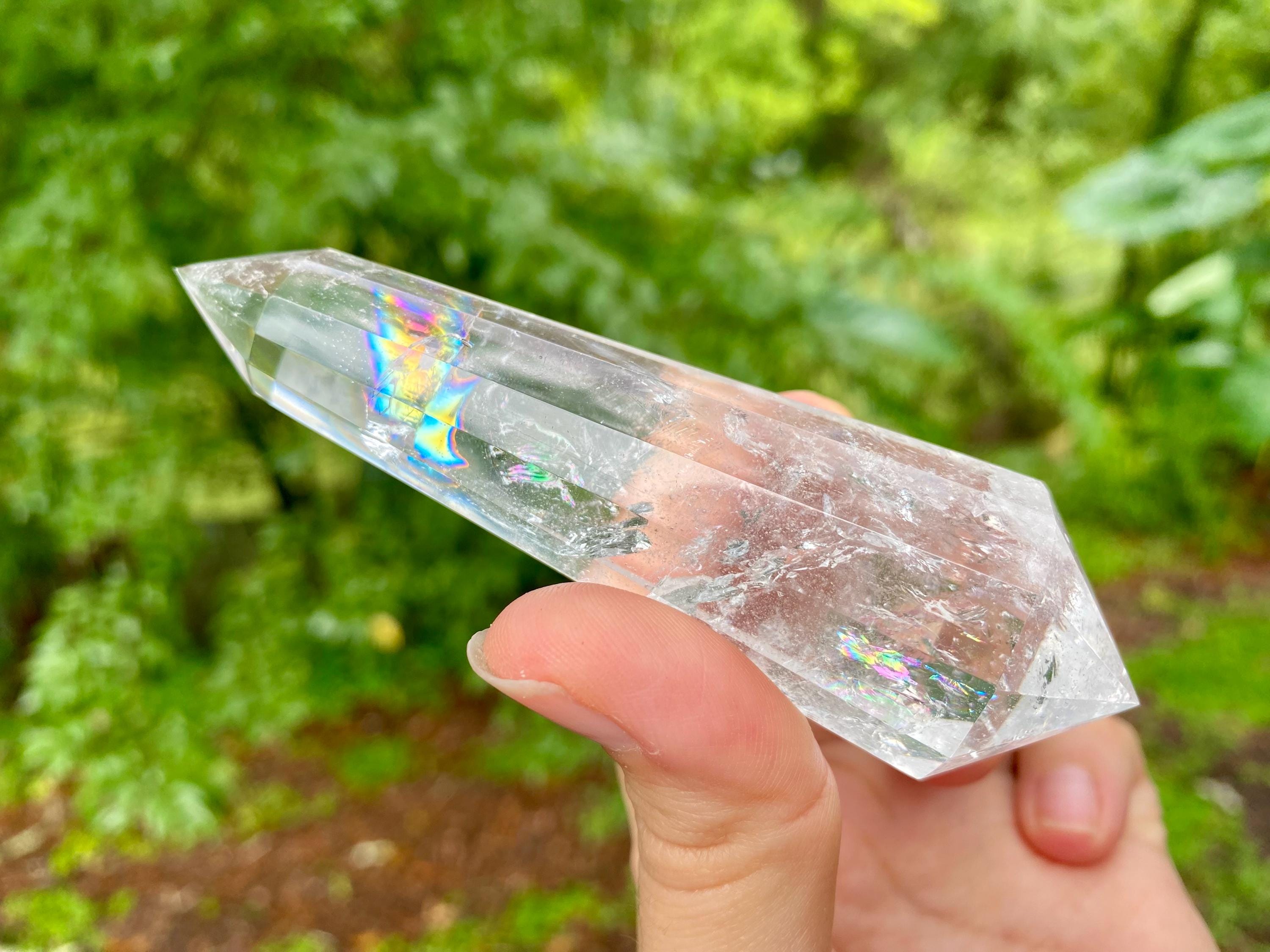 Faceted Clear Quartz Vogel Wand: Rainbow Crystal Healing