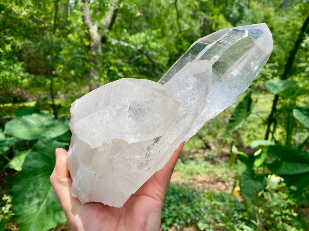 5 lb Clear Quartz Cluster: Raw Brazilian Crystal with Key & Imprints