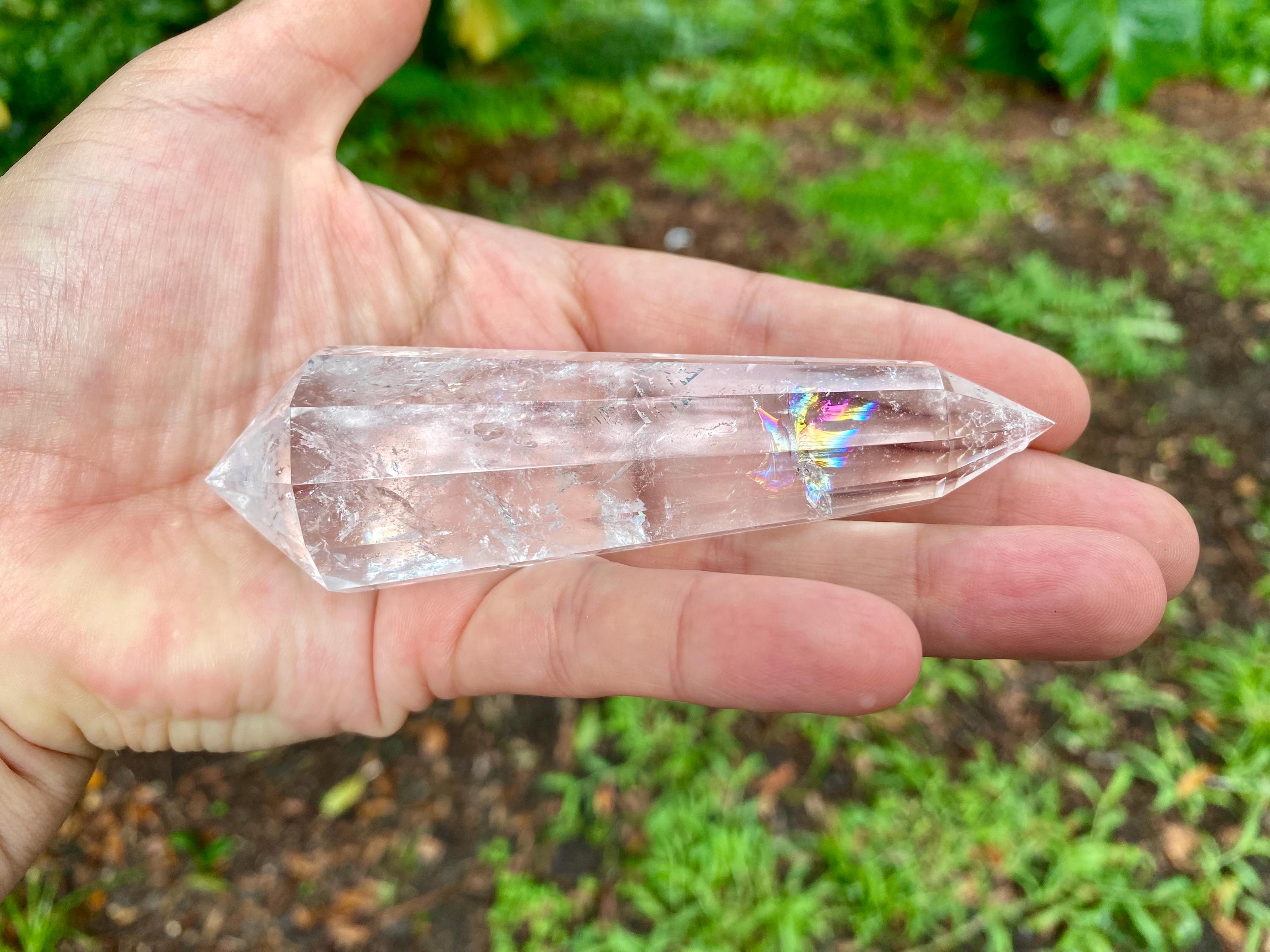 Faceted Clear Quartz Vogel Wand: Rainbow Crystal Healing