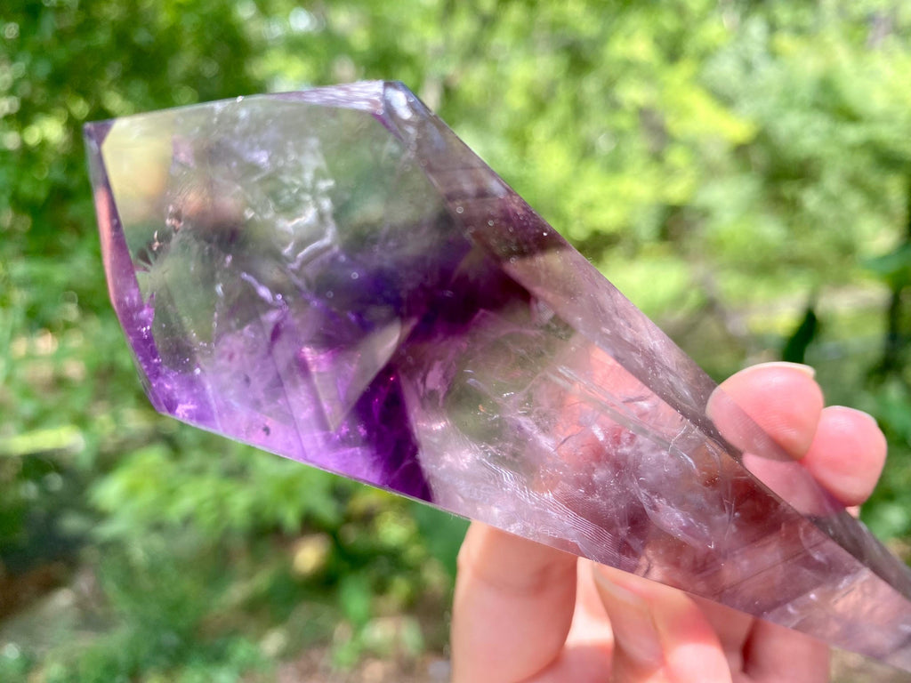 Bahia Amethyst Wand with Phantoms: Polished Brazilian Crystal Point. Spectacular tool ideal for reiki and energy work in general.