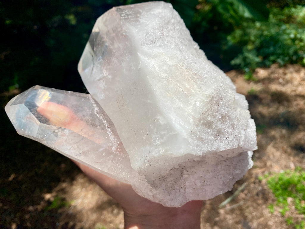 Large Twin Clear Quartz Crystal Point with Stand: Energy Healing Decor